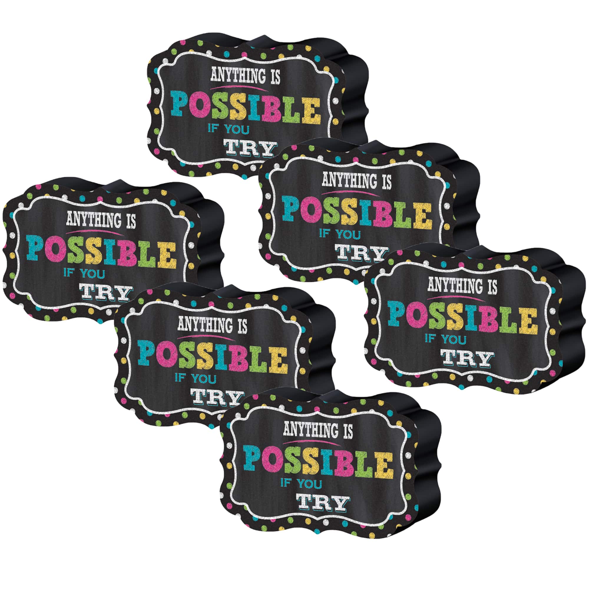 Teacher Created Resources Chalkboard Brights Magnetic Whiteboard Eraser, 6ct.